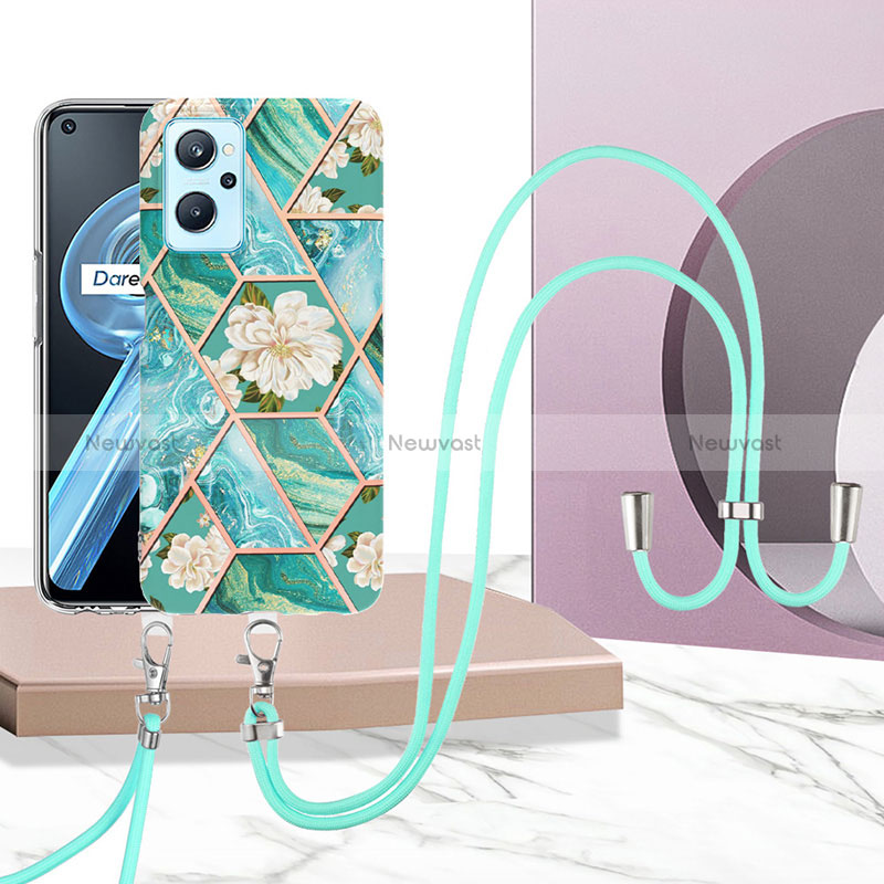 Silicone Candy Rubber Gel Fashionable Pattern Soft Case Cover with Lanyard Strap Y02B for Oppo A96 4G