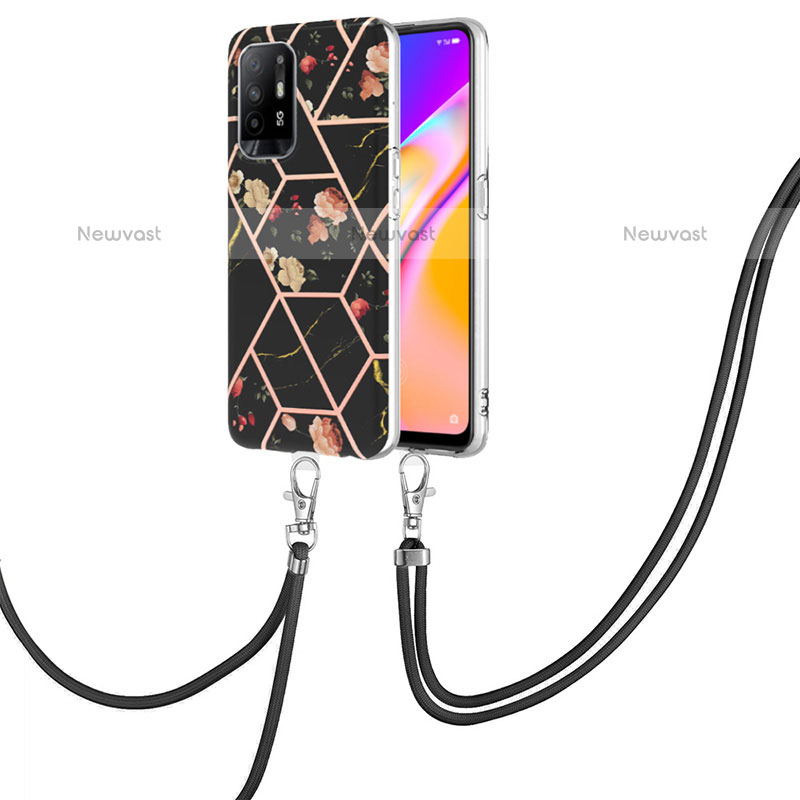 Silicone Candy Rubber Gel Fashionable Pattern Soft Case Cover with Lanyard Strap Y02B for Oppo F19 Pro+ Plus 5G
