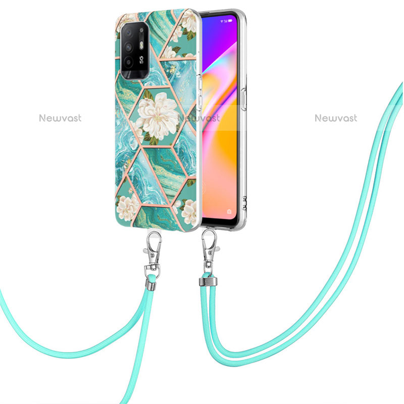 Silicone Candy Rubber Gel Fashionable Pattern Soft Case Cover with Lanyard Strap Y02B for Oppo F19 Pro+ Plus 5G