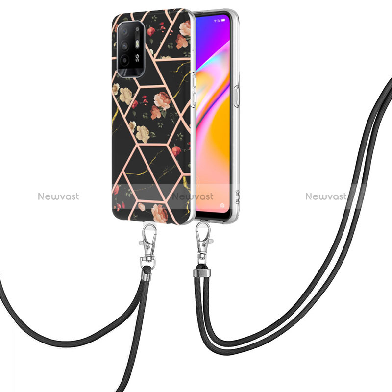 Silicone Candy Rubber Gel Fashionable Pattern Soft Case Cover with Lanyard Strap Y02B for Oppo Reno5 Z 5G