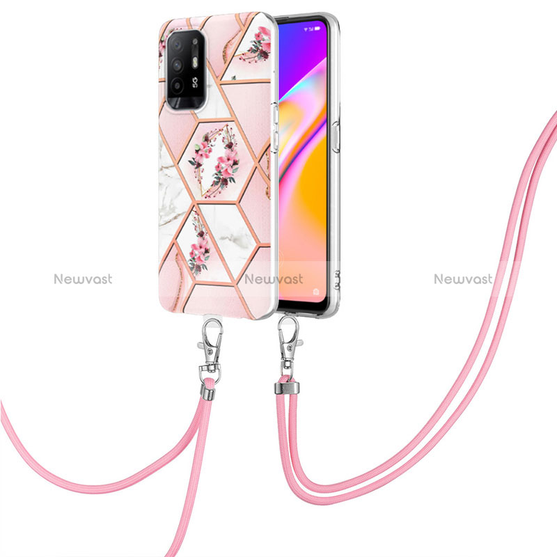 Silicone Candy Rubber Gel Fashionable Pattern Soft Case Cover with Lanyard Strap Y02B for Oppo Reno5 Z 5G