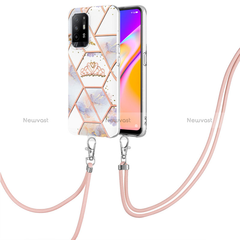 Silicone Candy Rubber Gel Fashionable Pattern Soft Case Cover with Lanyard Strap Y02B for Oppo Reno5 Z 5G