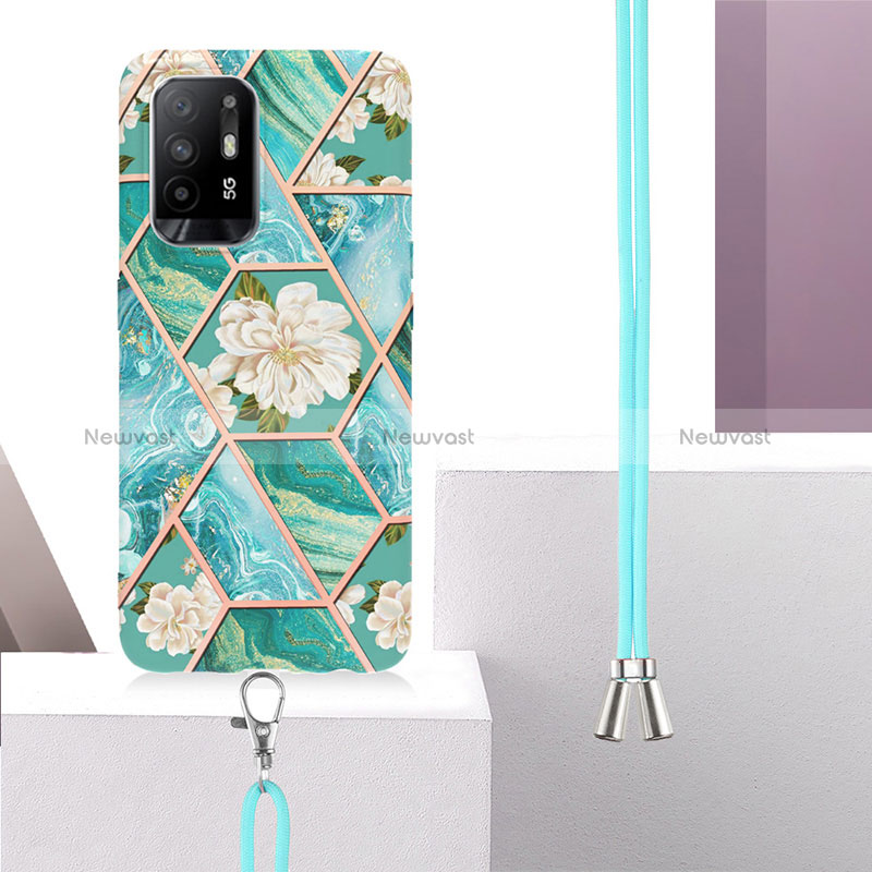 Silicone Candy Rubber Gel Fashionable Pattern Soft Case Cover with Lanyard Strap Y02B for Oppo Reno5 Z 5G