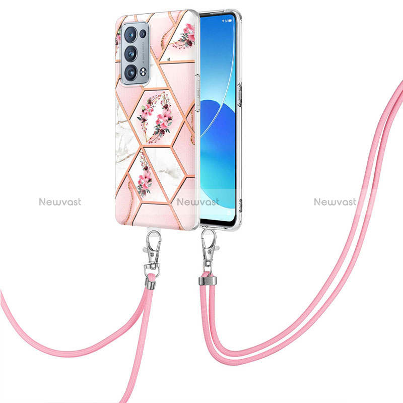 Silicone Candy Rubber Gel Fashionable Pattern Soft Case Cover with Lanyard Strap Y02B for Oppo Reno6 Pro 5G