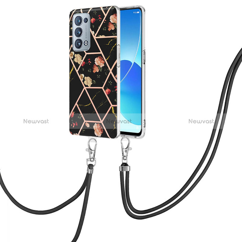 Silicone Candy Rubber Gel Fashionable Pattern Soft Case Cover with Lanyard Strap Y02B for Oppo Reno6 Pro 5G