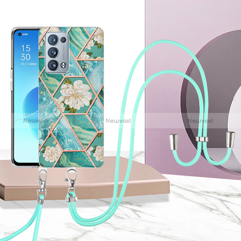 Silicone Candy Rubber Gel Fashionable Pattern Soft Case Cover with Lanyard Strap Y02B for Oppo Reno6 Pro 5G