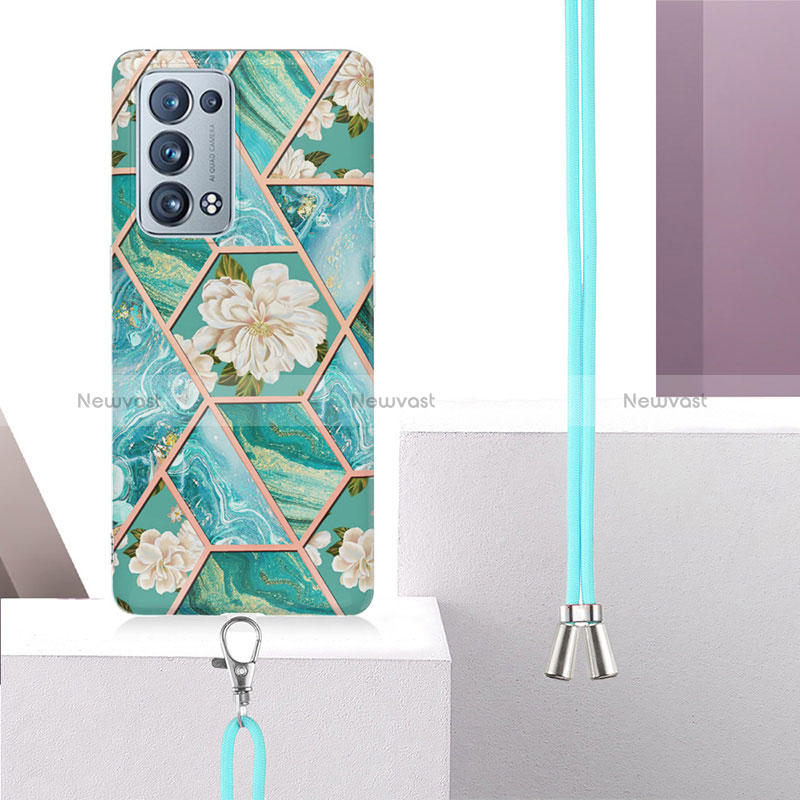 Silicone Candy Rubber Gel Fashionable Pattern Soft Case Cover with Lanyard Strap Y02B for Oppo Reno6 Pro 5G