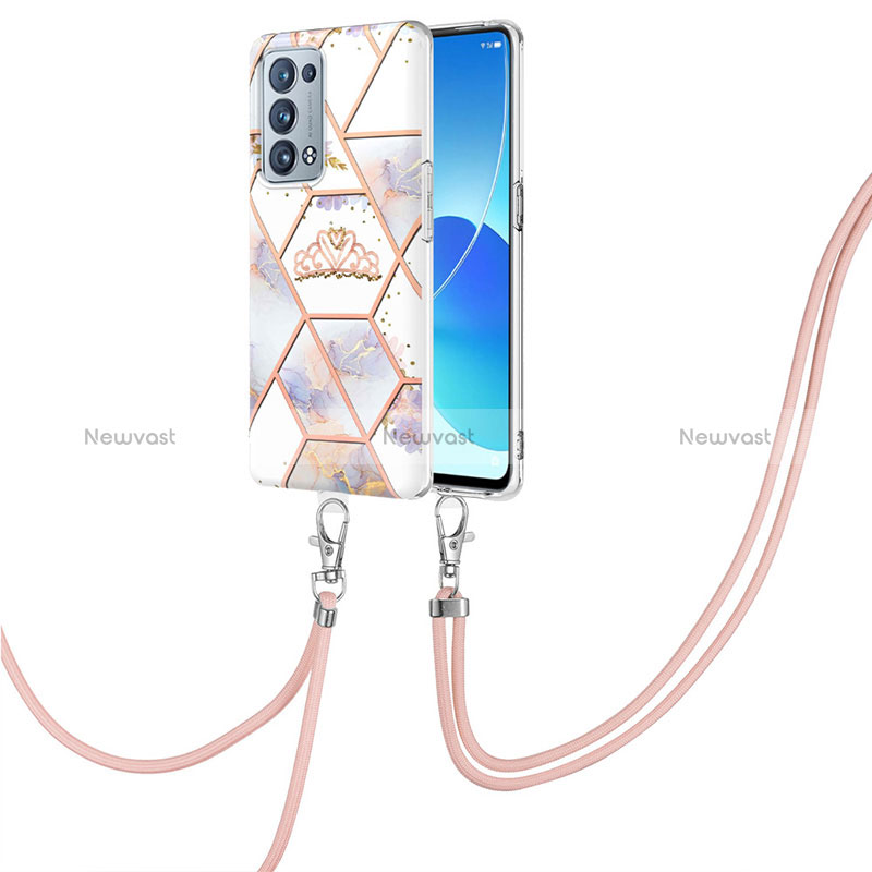 Silicone Candy Rubber Gel Fashionable Pattern Soft Case Cover with Lanyard Strap Y02B for Oppo Reno6 Pro 5G Gray