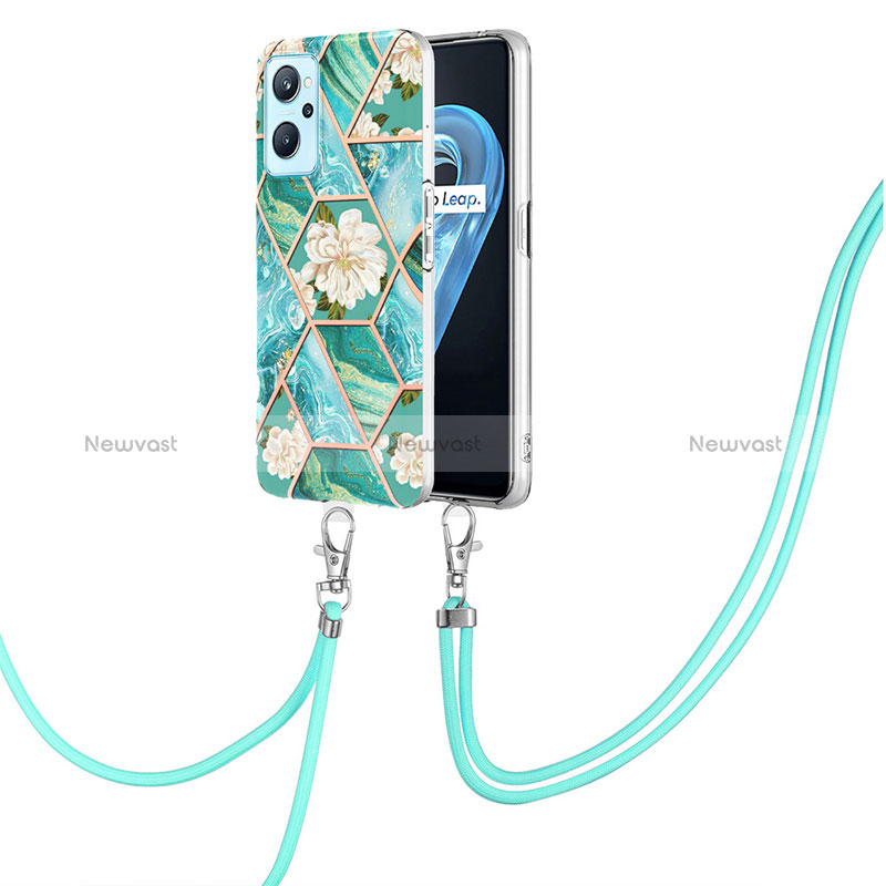 Silicone Candy Rubber Gel Fashionable Pattern Soft Case Cover with Lanyard Strap Y02B for Realme 9i 4G