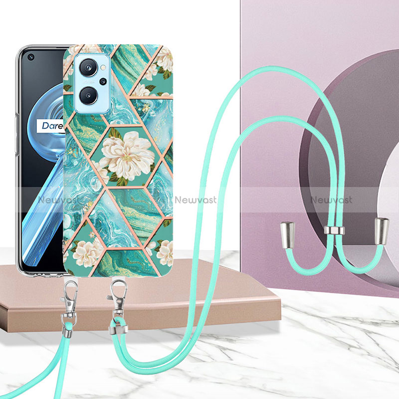 Silicone Candy Rubber Gel Fashionable Pattern Soft Case Cover with Lanyard Strap Y02B for Realme 9i 4G