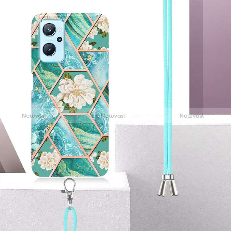 Silicone Candy Rubber Gel Fashionable Pattern Soft Case Cover with Lanyard Strap Y02B for Realme 9i 4G