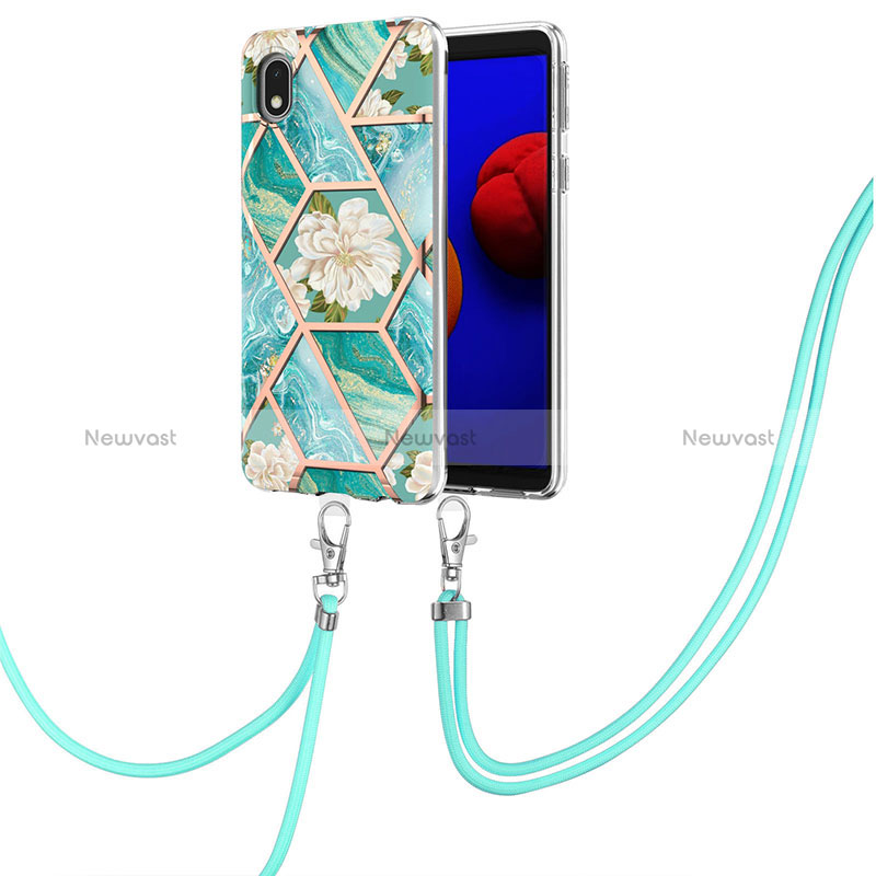 Silicone Candy Rubber Gel Fashionable Pattern Soft Case Cover with Lanyard Strap Y02B for Samsung Galaxy A01 Core
