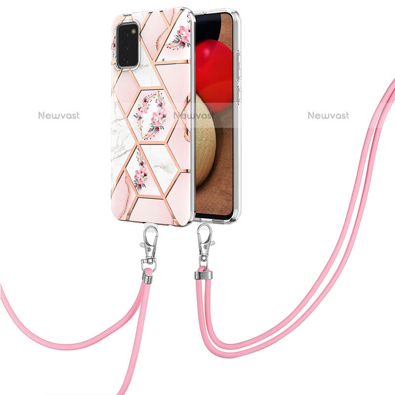 Silicone Candy Rubber Gel Fashionable Pattern Soft Case Cover with Lanyard Strap Y02B for Samsung Galaxy A02s