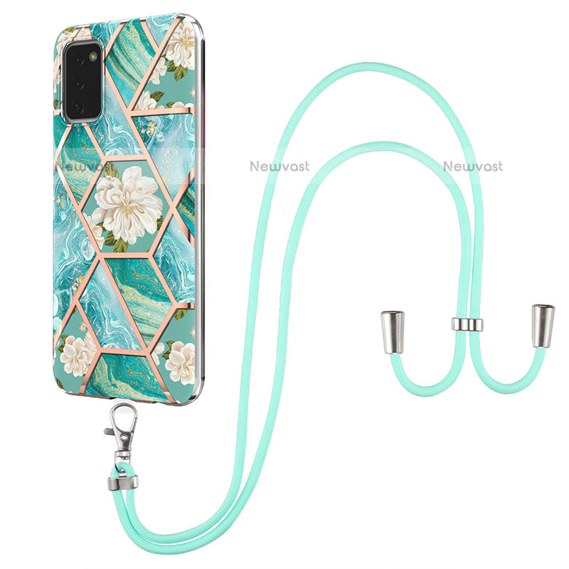 Silicone Candy Rubber Gel Fashionable Pattern Soft Case Cover with Lanyard Strap Y02B for Samsung Galaxy A02s