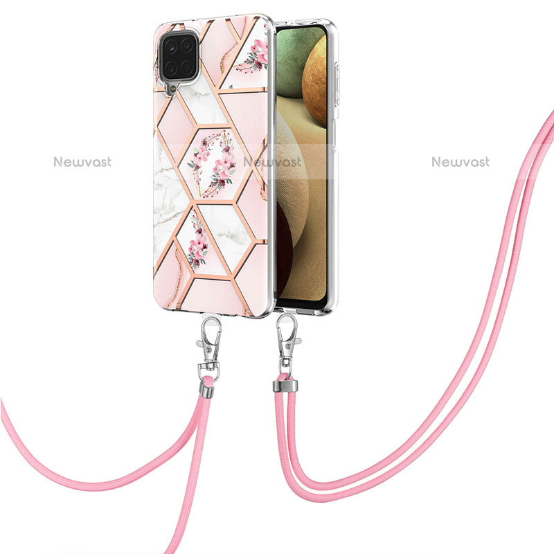 Silicone Candy Rubber Gel Fashionable Pattern Soft Case Cover with Lanyard Strap Y02B for Samsung Galaxy A12