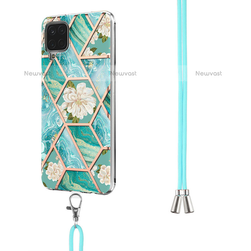 Silicone Candy Rubber Gel Fashionable Pattern Soft Case Cover with Lanyard Strap Y02B for Samsung Galaxy A12