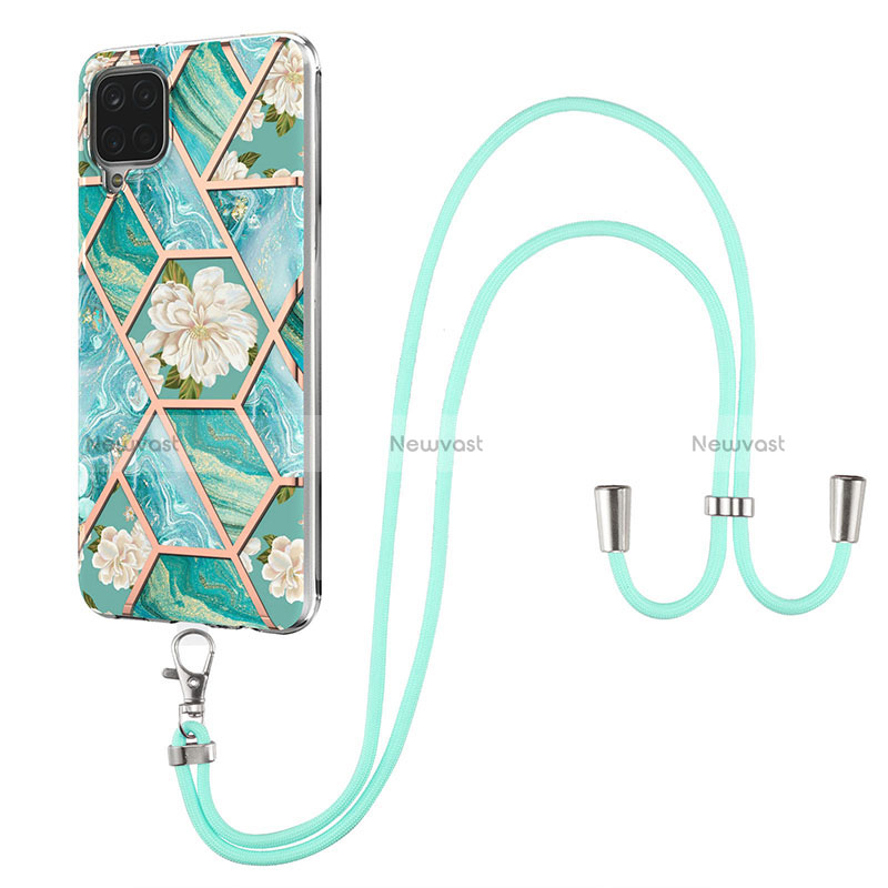 Silicone Candy Rubber Gel Fashionable Pattern Soft Case Cover with Lanyard Strap Y02B for Samsung Galaxy A12 Nacho