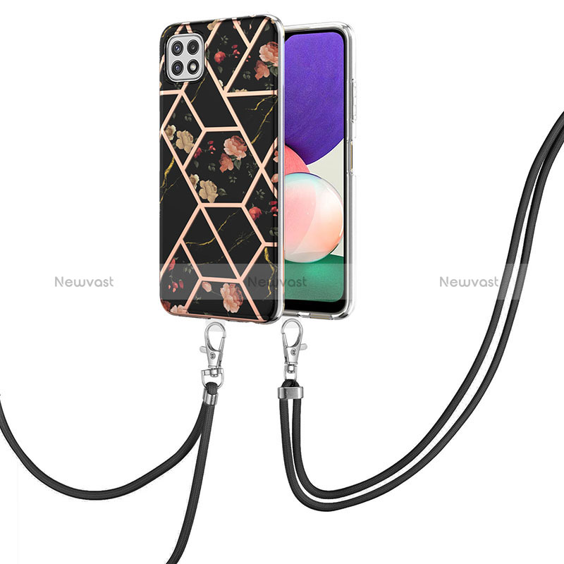 Silicone Candy Rubber Gel Fashionable Pattern Soft Case Cover with Lanyard Strap Y02B for Samsung Galaxy A22s 5G