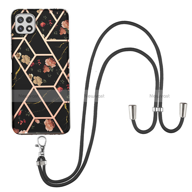 Silicone Candy Rubber Gel Fashionable Pattern Soft Case Cover with Lanyard Strap Y02B for Samsung Galaxy A22s 5G