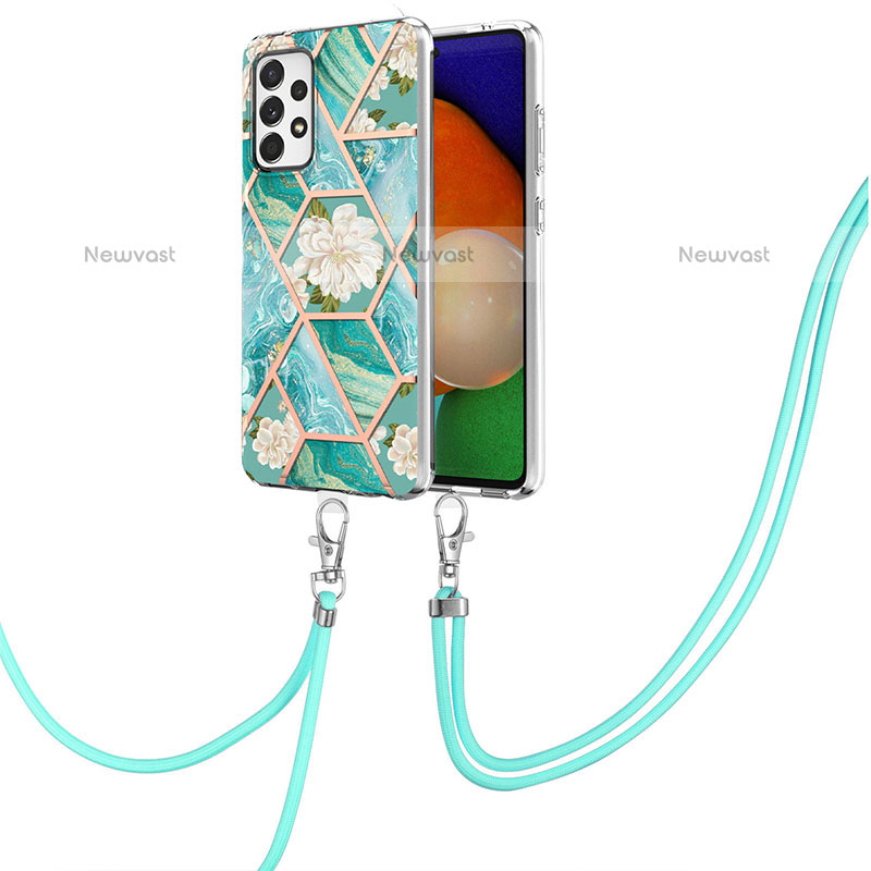 Silicone Candy Rubber Gel Fashionable Pattern Soft Case Cover with Lanyard Strap Y02B for Samsung Galaxy A23 5G Green