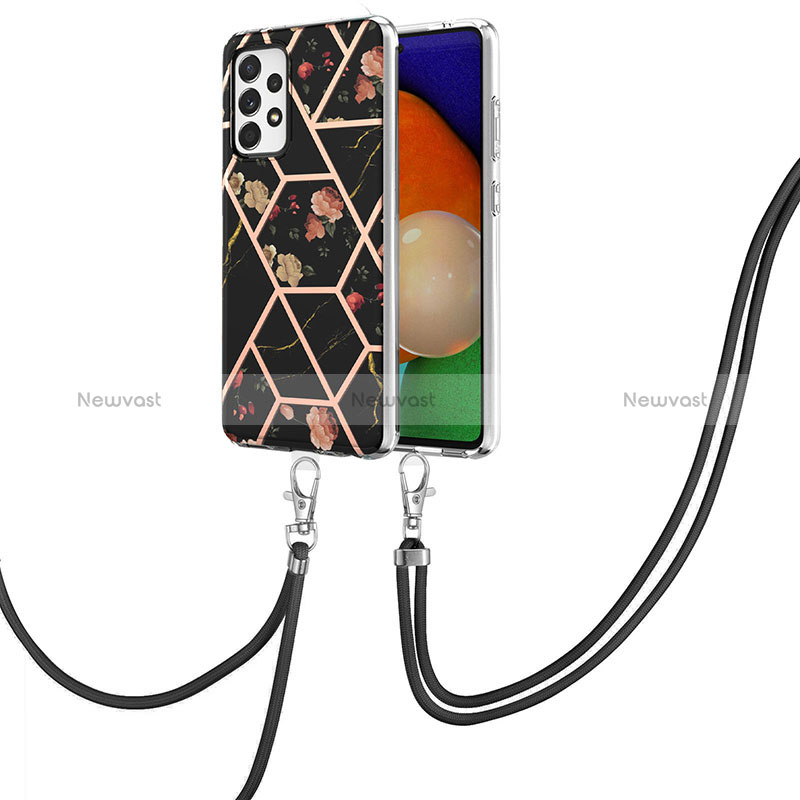 Silicone Candy Rubber Gel Fashionable Pattern Soft Case Cover with Lanyard Strap Y02B for Samsung Galaxy A33 5G