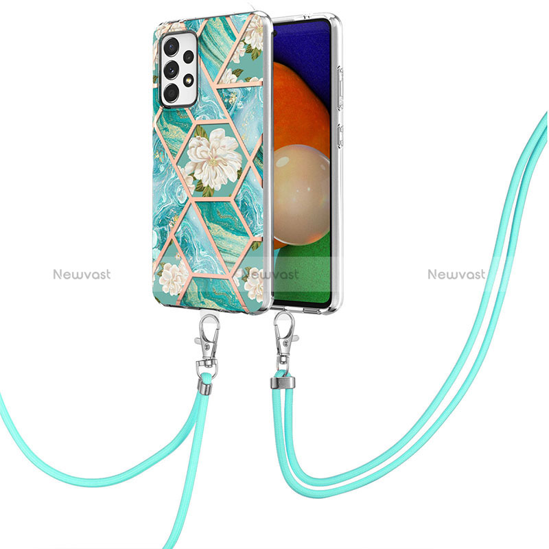 Silicone Candy Rubber Gel Fashionable Pattern Soft Case Cover with Lanyard Strap Y02B for Samsung Galaxy A33 5G