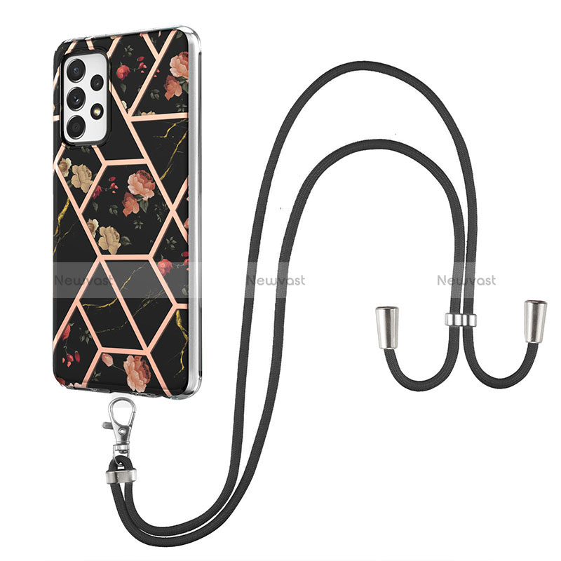 Silicone Candy Rubber Gel Fashionable Pattern Soft Case Cover with Lanyard Strap Y02B for Samsung Galaxy A33 5G