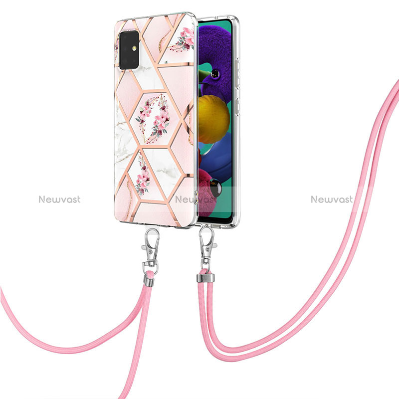 Silicone Candy Rubber Gel Fashionable Pattern Soft Case Cover with Lanyard Strap Y02B for Samsung Galaxy A51 5G