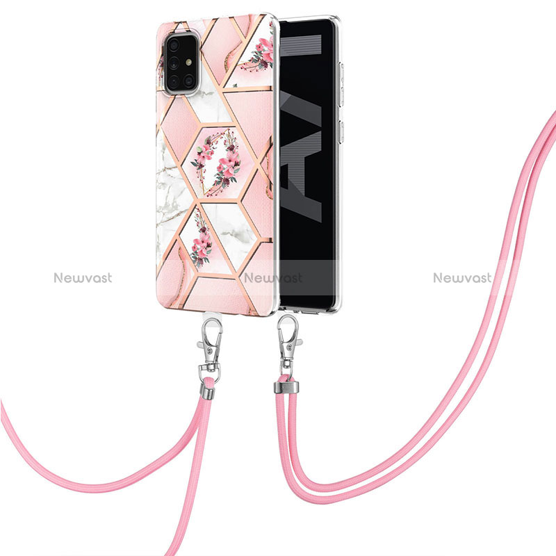 Silicone Candy Rubber Gel Fashionable Pattern Soft Case Cover with Lanyard Strap Y02B for Samsung Galaxy A71 5G