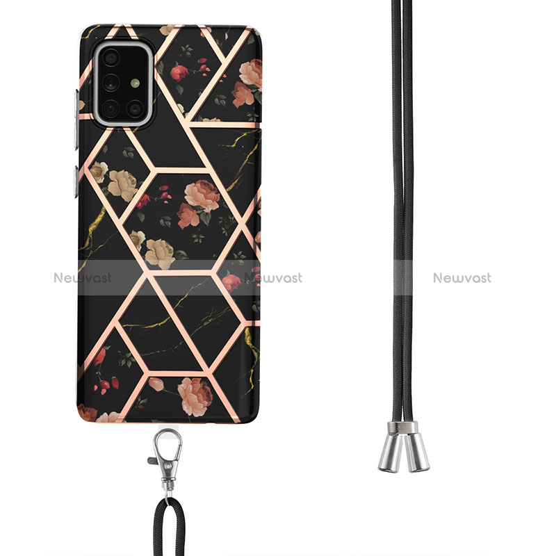 Silicone Candy Rubber Gel Fashionable Pattern Soft Case Cover with Lanyard Strap Y02B for Samsung Galaxy A71 5G