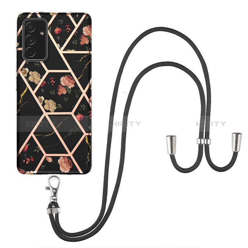 Silicone Candy Rubber Gel Fashionable Pattern Soft Case Cover with Lanyard Strap Y02B for Samsung Galaxy A82 5G