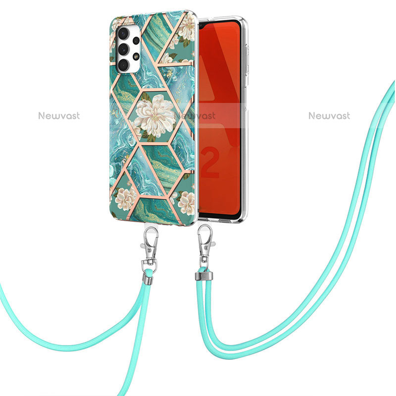Silicone Candy Rubber Gel Fashionable Pattern Soft Case Cover with Lanyard Strap Y02B for Samsung Galaxy M32 5G
