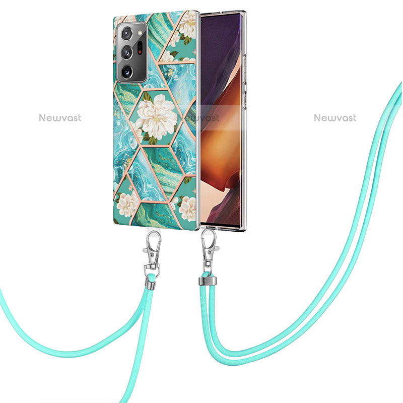 Silicone Candy Rubber Gel Fashionable Pattern Soft Case Cover with Lanyard Strap Y02B for Samsung Galaxy Note 20 Ultra 5G
