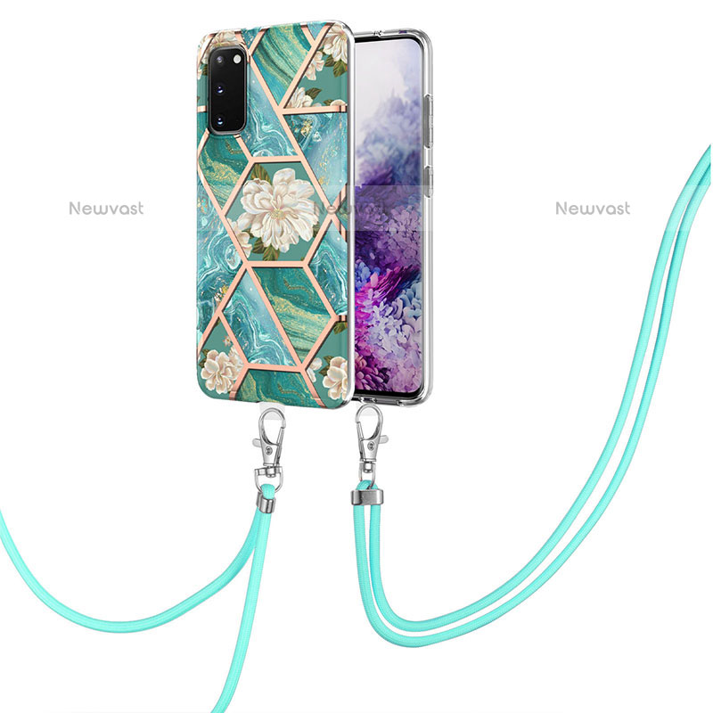 Silicone Candy Rubber Gel Fashionable Pattern Soft Case Cover with Lanyard Strap Y02B for Samsung Galaxy S20