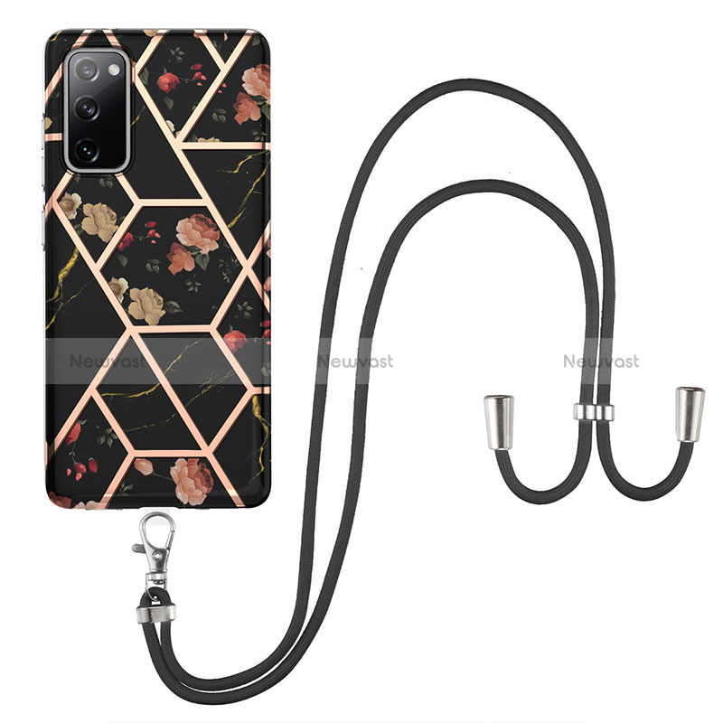 Silicone Candy Rubber Gel Fashionable Pattern Soft Case Cover with Lanyard Strap Y02B for Samsung Galaxy S20 FE 5G