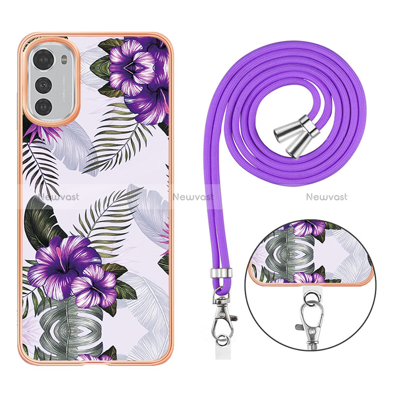 Silicone Candy Rubber Gel Fashionable Pattern Soft Case Cover with Lanyard Strap Y03B for Motorola Moto E32