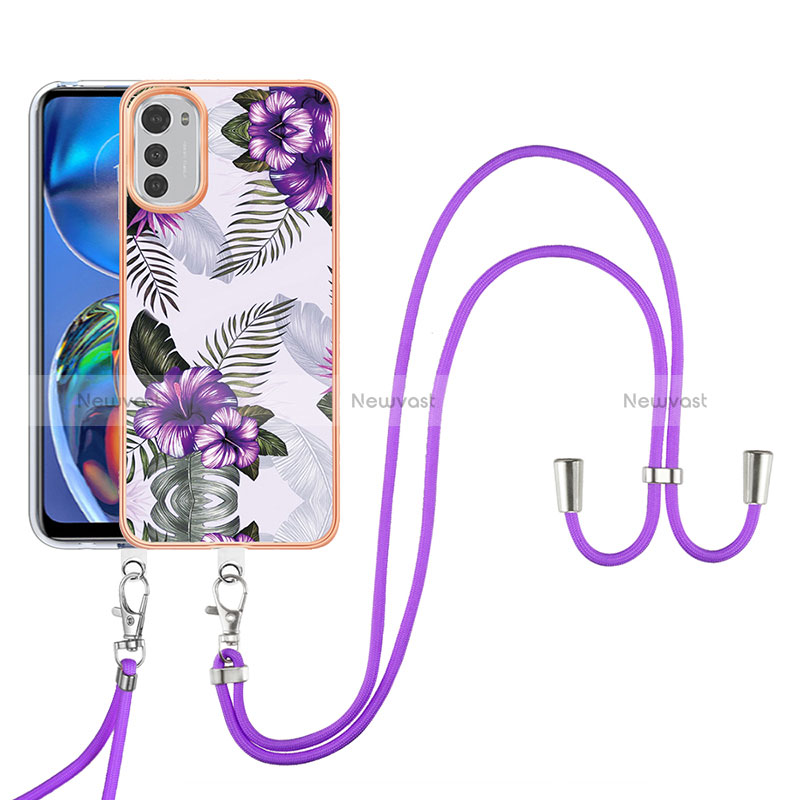 Silicone Candy Rubber Gel Fashionable Pattern Soft Case Cover with Lanyard Strap Y03B for Motorola Moto E32