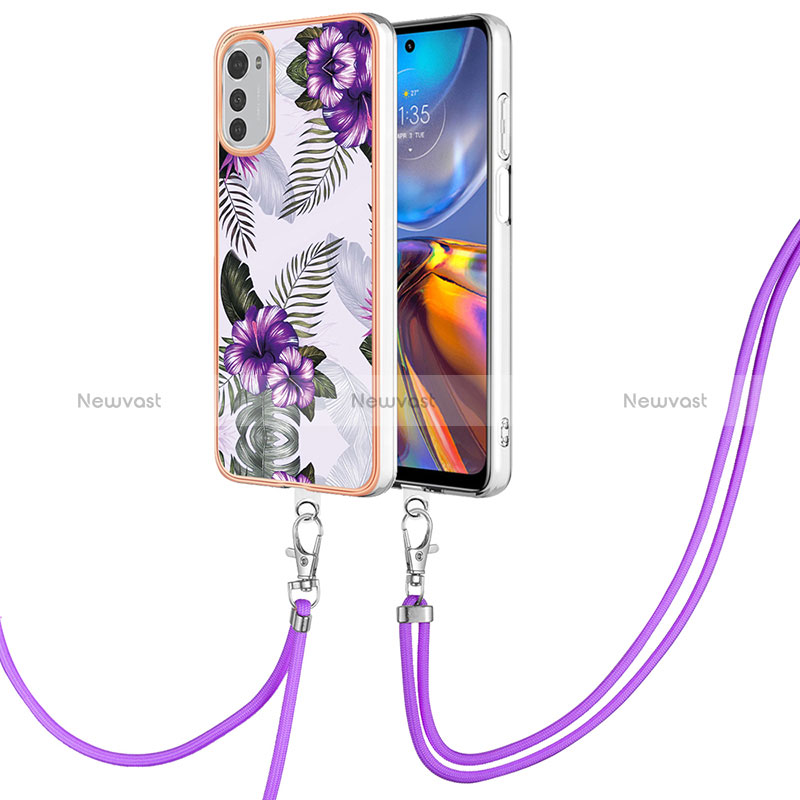 Silicone Candy Rubber Gel Fashionable Pattern Soft Case Cover with Lanyard Strap Y03B for Motorola Moto E32