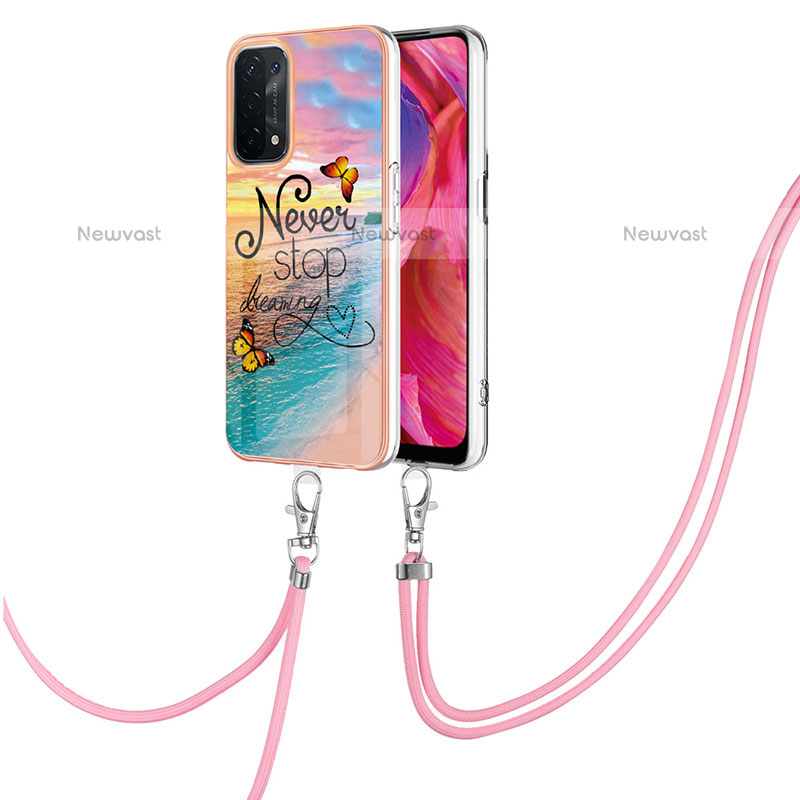 Silicone Candy Rubber Gel Fashionable Pattern Soft Case Cover with Lanyard Strap Y03B for OnePlus Nord N200 5G