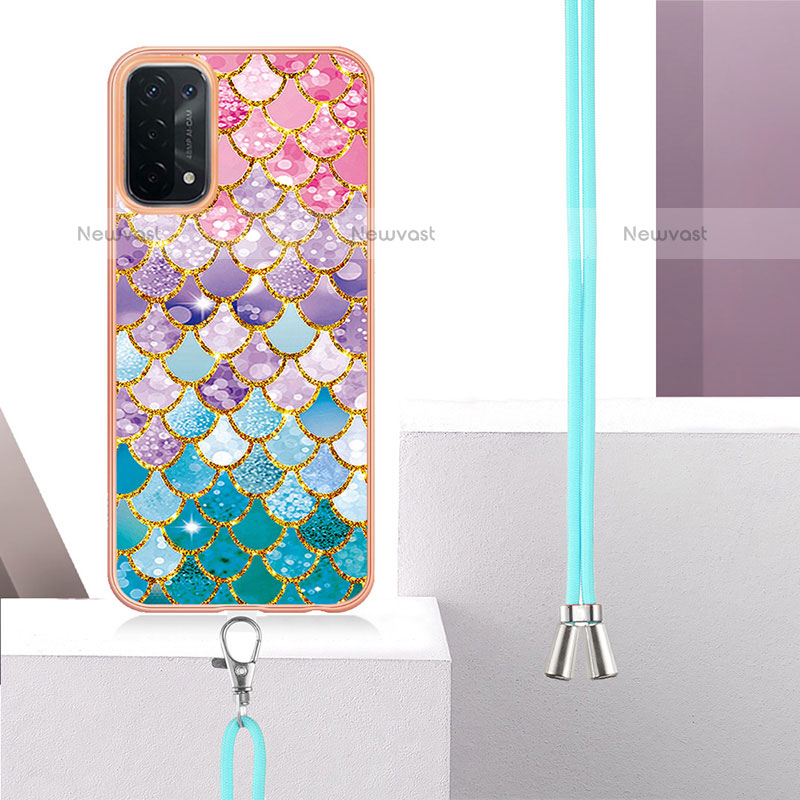 Silicone Candy Rubber Gel Fashionable Pattern Soft Case Cover with Lanyard Strap Y03B for OnePlus Nord N200 5G