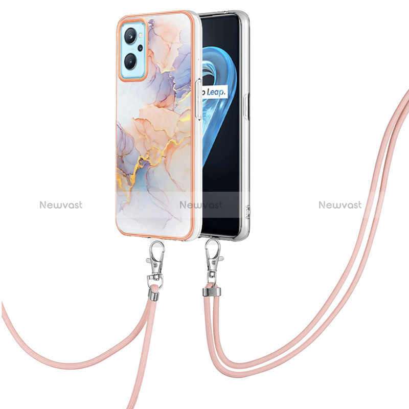 Silicone Candy Rubber Gel Fashionable Pattern Soft Case Cover with Lanyard Strap Y03B for Oppo A96 4G