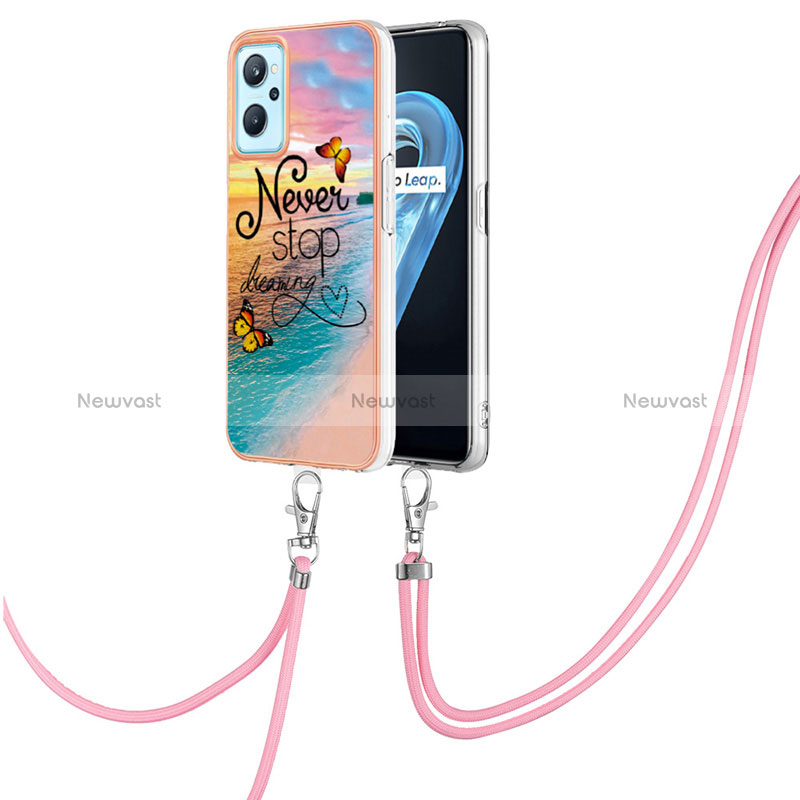 Silicone Candy Rubber Gel Fashionable Pattern Soft Case Cover with Lanyard Strap Y03B for Oppo A96 4G