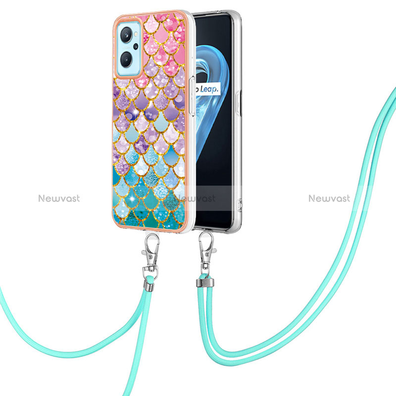Silicone Candy Rubber Gel Fashionable Pattern Soft Case Cover with Lanyard Strap Y03B for Oppo A96 4G Colorful