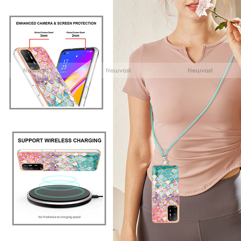 Silicone Candy Rubber Gel Fashionable Pattern Soft Case Cover with Lanyard Strap Y03B for Oppo F19 Pro+ Plus 5G