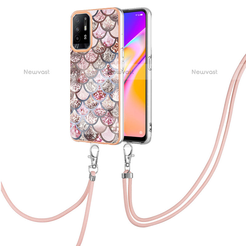 Silicone Candy Rubber Gel Fashionable Pattern Soft Case Cover with Lanyard Strap Y03B for Oppo F19 Pro+ Plus 5G