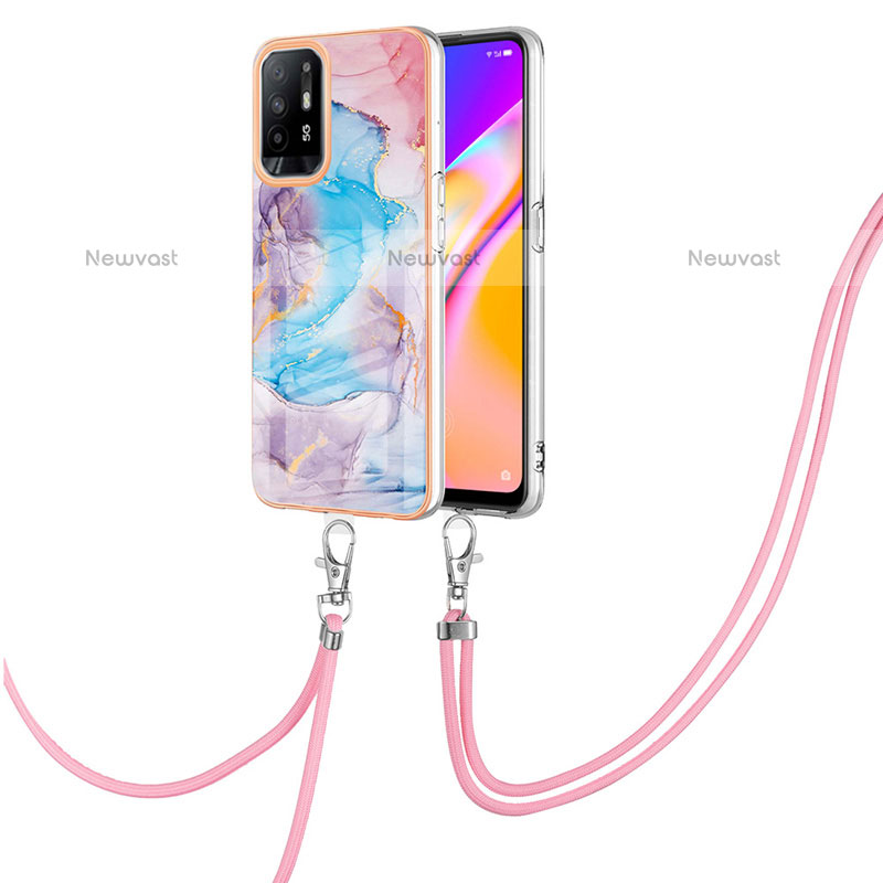 Silicone Candy Rubber Gel Fashionable Pattern Soft Case Cover with Lanyard Strap Y03B for Oppo F19 Pro+ Plus 5G