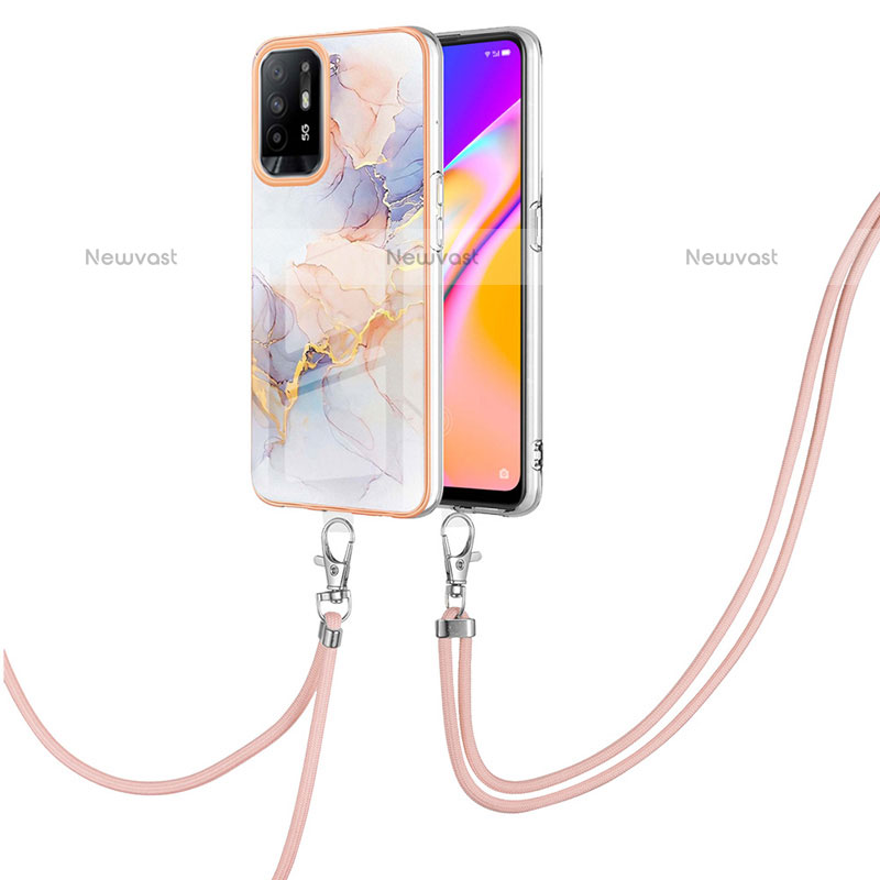 Silicone Candy Rubber Gel Fashionable Pattern Soft Case Cover with Lanyard Strap Y03B for Oppo F19 Pro+ Plus 5G
