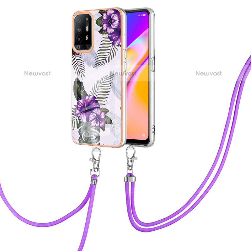 Silicone Candy Rubber Gel Fashionable Pattern Soft Case Cover with Lanyard Strap Y03B for Oppo F19 Pro+ Plus 5G