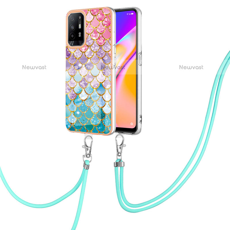 Silicone Candy Rubber Gel Fashionable Pattern Soft Case Cover with Lanyard Strap Y03B for Oppo F19 Pro+ Plus 5G