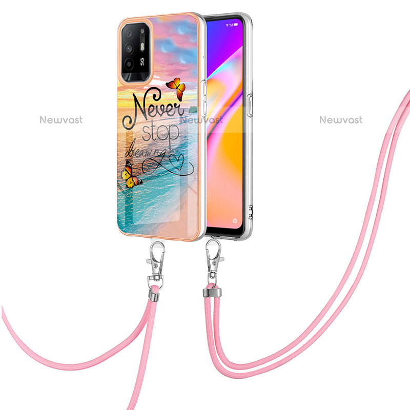 Silicone Candy Rubber Gel Fashionable Pattern Soft Case Cover with Lanyard Strap Y03B for Oppo F19 Pro+ Plus 5G Mixed